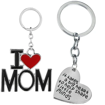 

Bags Keychain I Love Mom Keychain & Writing It Takes A Big Heart to Help Shape Little Minds Fashion Heart Pendant