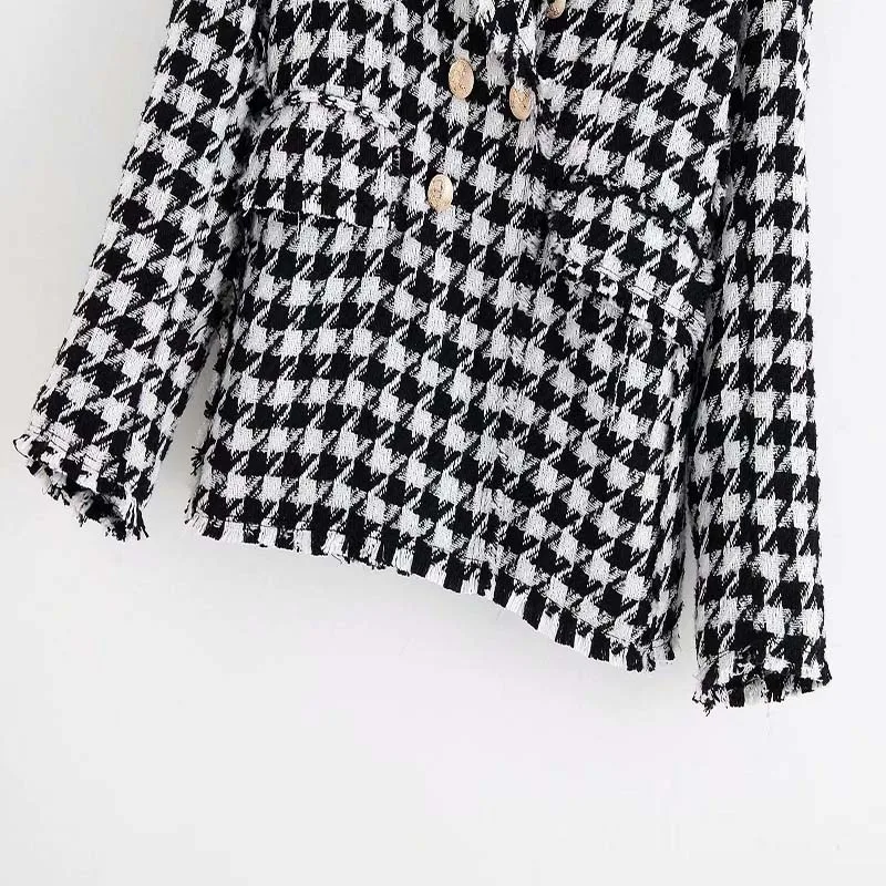 Лидер продаж высокое качество для женщин tweedblazer пальто мода плед двубортный верхняя одежда женский элегантный slim fit с длинным рукавом Топы