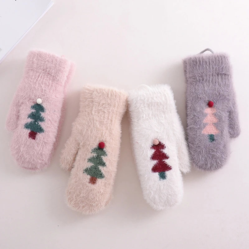 

Snow Gloves Winter Warm Faux Velvet Hanging Neck Glove Kid Christmas Tree Full Fingers Children Keep Warm Snowboarding Gloves