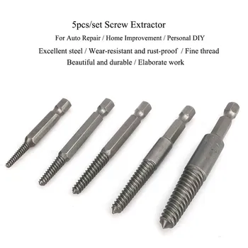 

5pcs/set 6.35mm Hex Shank Screw Extractor Damaged Screw Remover Extractor Used With Electric Drill Broken Bolt Removal Tools Kit