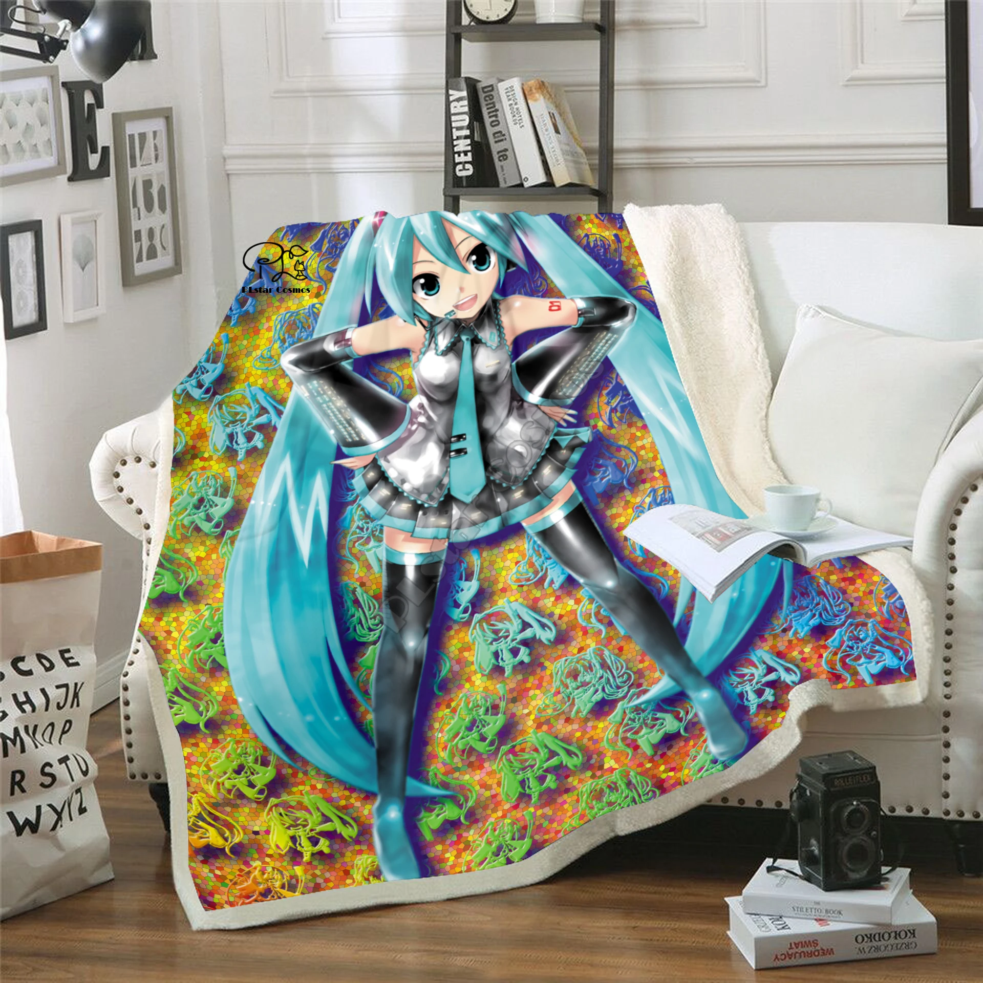 

Plstar Cosmos Anime Hatsune Miku funny character Blanket 3D print Sherpa Blanket on Bed Home Textiles Dreamlike style-2