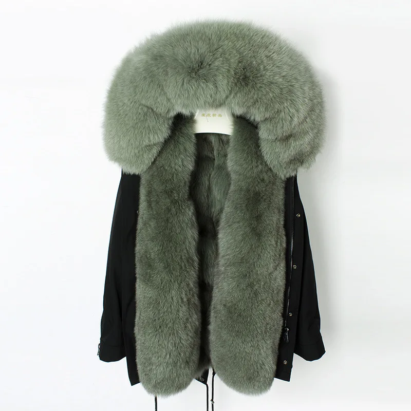 black green OFTBUY водонепроницаемая ткань пальто с натуральным мехом зимняя куртка женская длинная парка натуральный Лисий Мех капюшон Толстая теплая уличная верхняя одежда - Цвет: black green