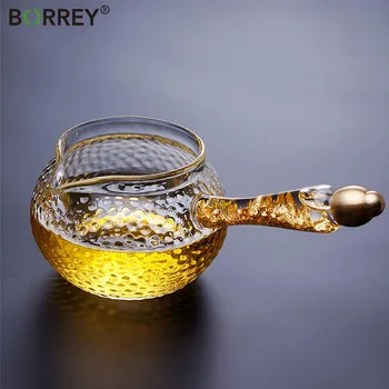 

BORREY Hammer Pattern Glass Teapot Hand Made Flow Gold Handle Heat-resistant Glass Tea Kettle Coffee Mug Pot Puer Kung Fu Teapot