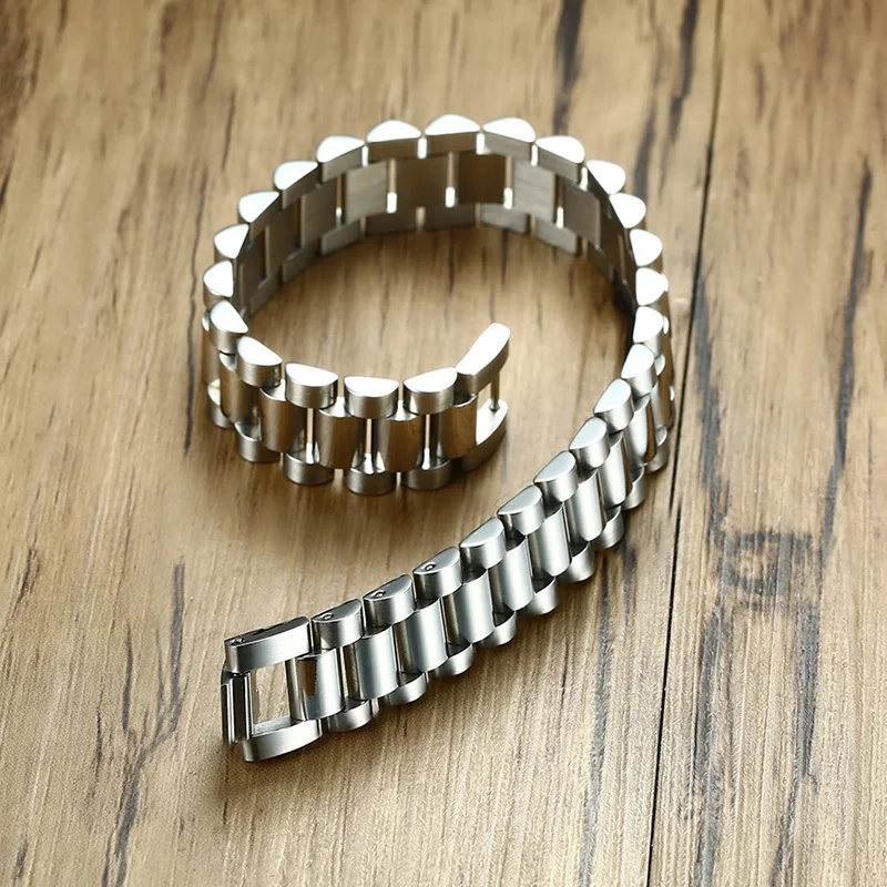 Мужской браслет из нержавеющей стали Gent's, браслет для наручных часов, ювелирное изделие, Золотое серебро, ширина 15 мм, 8,8 дюйма