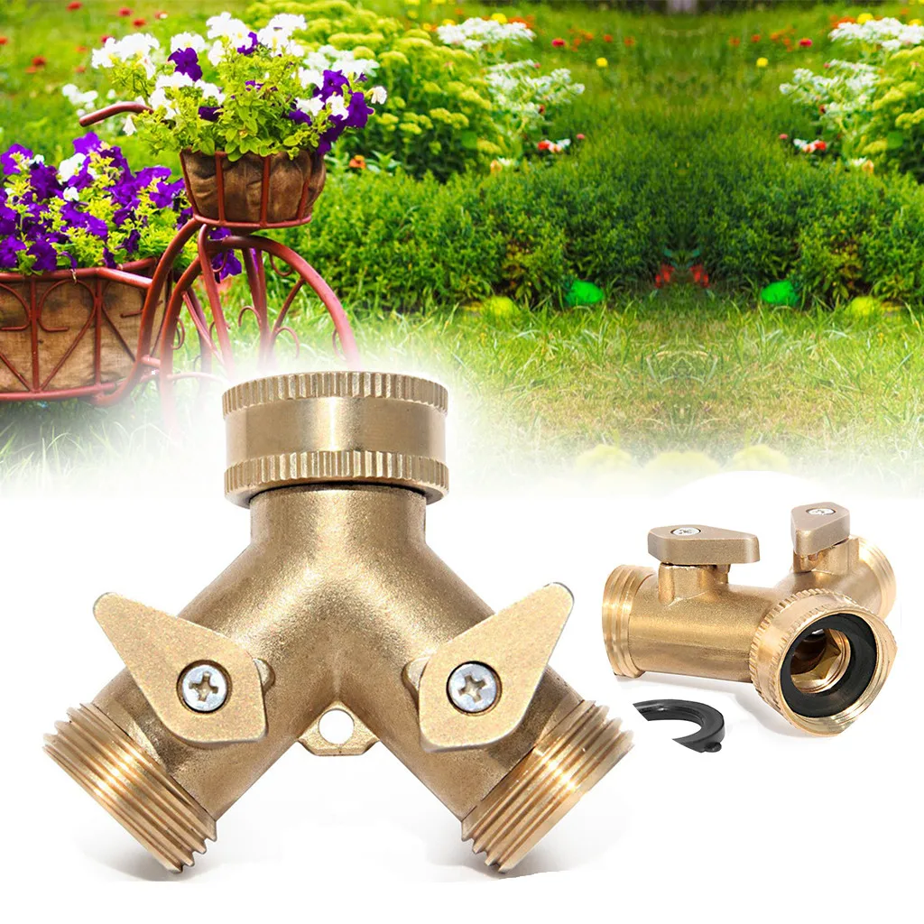 

Heavy Duty Garden Water Hose All Brass Manifold 2 Way Swivel Y Splitter Shutoff hose copper Pagoda Water Tube Fittings