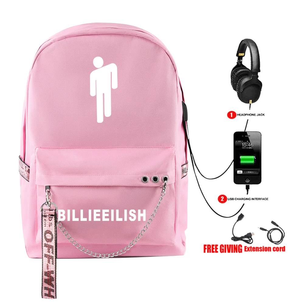 Singer Billie Eilish Fashion backpack multifunction USB charging Travel bag for teenagers Boys Girls School Bags