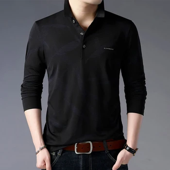 

Men Polo Shirt Long Sleeve Cotton Spring Autumn Polo Shirts Mens Print Casual Breathable Male Streetwear Fashion Mens Clothing