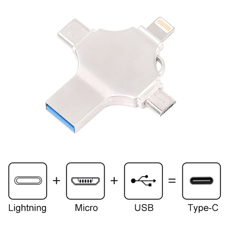Многофункциональный U-диск 4 в 1 флэш-накопитель Type-c Lightning-Android и USB 3 0