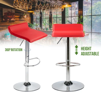

Set Of 2 Bar Stools Counter Top Leather Swivel Adjustable Hydraulic Pub Kicthen