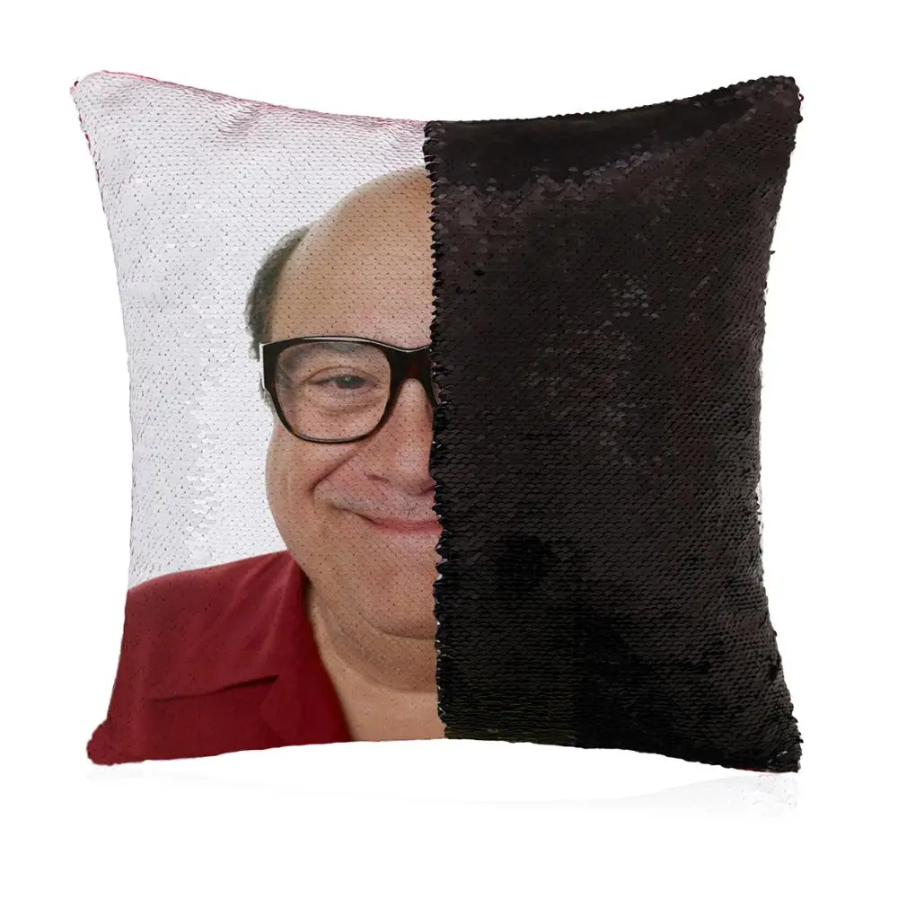 Блесток Подушка «русалка» крышка Danny Devito Уход За Кожей Лица Забавные двухсторонняя волшебная, скидка, накидка для подушки, Цвет изменения 16x16