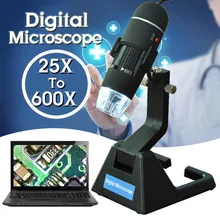 25X-600X USB Цифровые микроскопы зум эндоскопическая Лупа Microscopio с 8-светодиодный светильник универсальная подставка True 2.0MP видео Камера