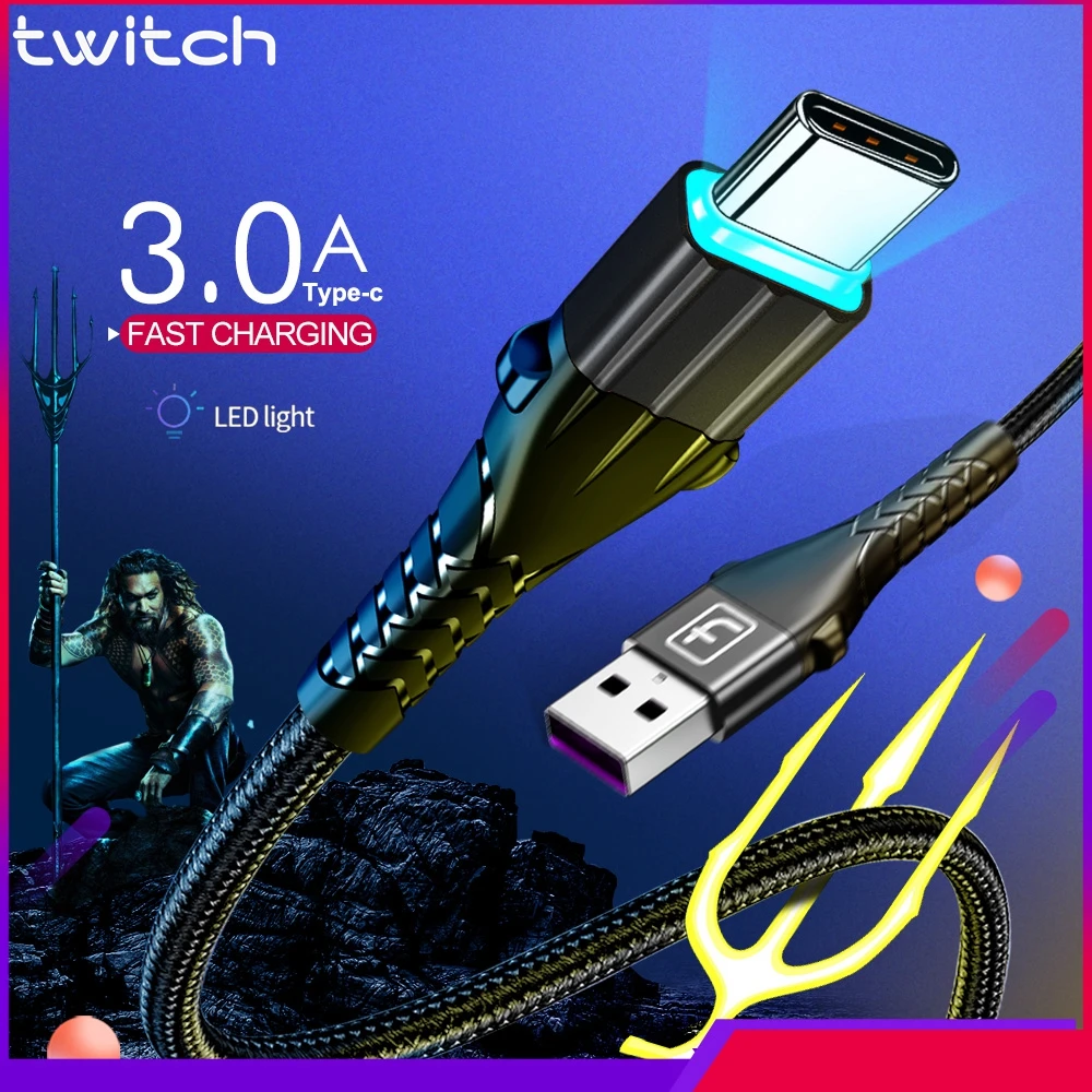 Кабель Twitch USB Type-C для Samsung S9 S10 Huawei P30 Xiaomi A2 Redmi Note 8 быстрая зарядка 3 0 кабель C А |