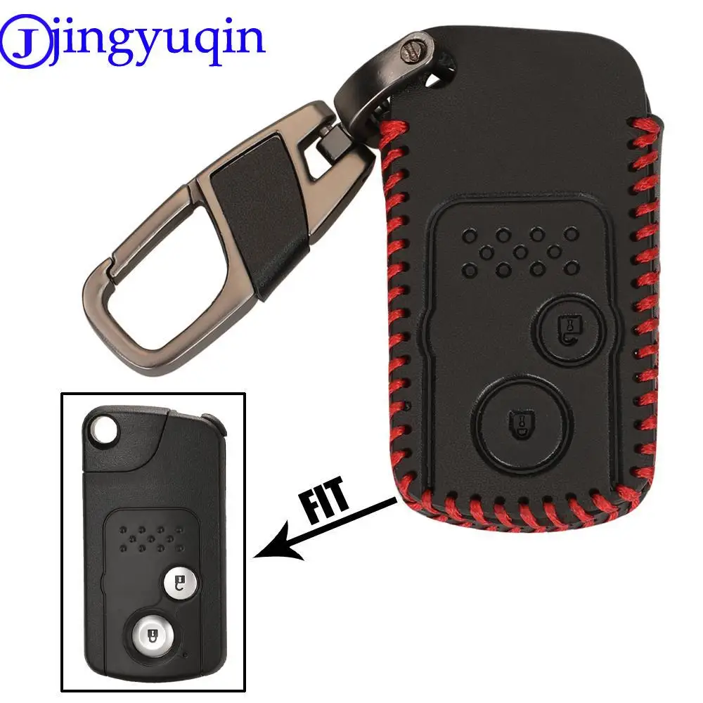 

jingyuqin 10pcs 2 Butttons Leather Remote Key Case For Honda Accord CIVIC CRV Fit 2006-2015 Car Accessories