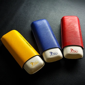 

LUBINSKI Genuine Soft Leather 2 Tube Cigar Holder Leather Cigar Case Humidor Cigarette Smoking Tobacco Accessories For Cohiba