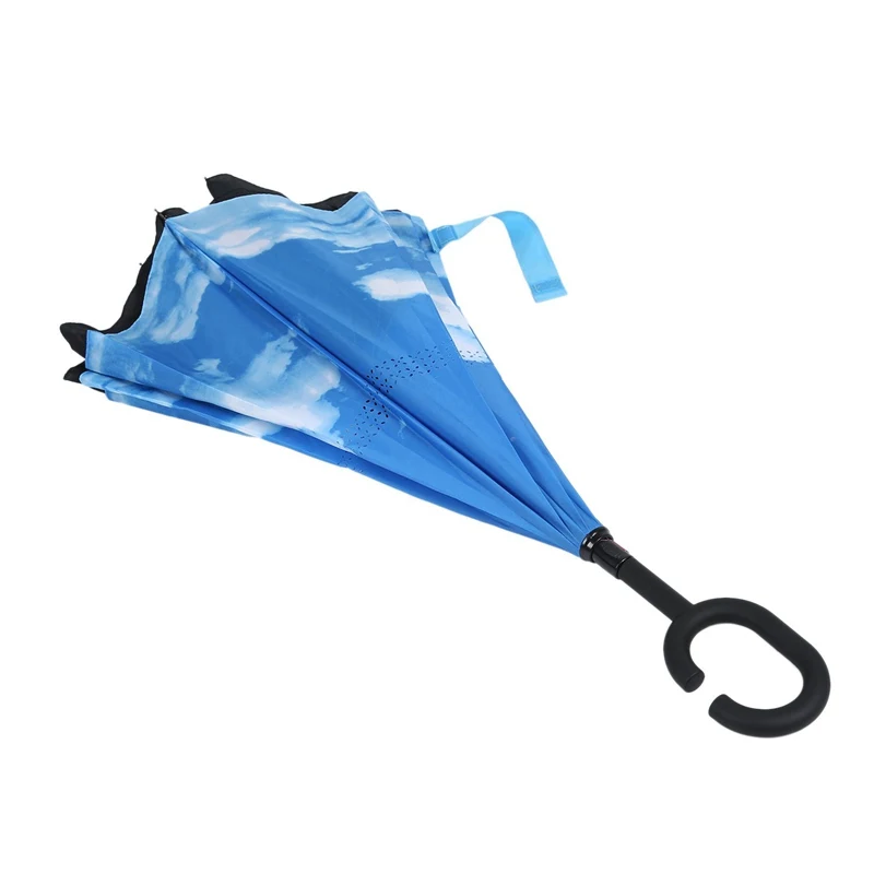 Folding Reverse Umbrella Double Layer Inverted Windproof Rain Car Umbrellas For Women