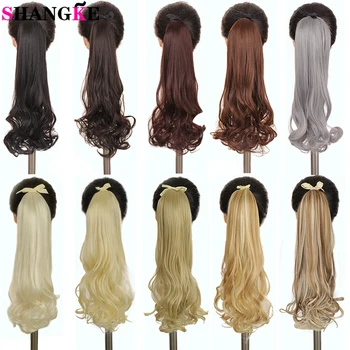 

SHANGKE Synthetic Curly Wavy Ponytail Clip In Pony Tail Hair Extension Heat Resistant Fake Hair Black Brown Gray For Black Women