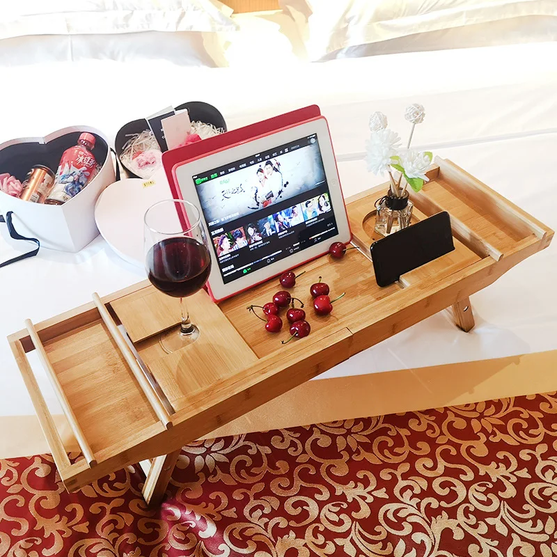Extendable Bathroom Shelf Bathtub Vanity Tray Bathtub Shower Caddy Storage Bamboo Cabinet Sink Rack Towel Wine Book Holder