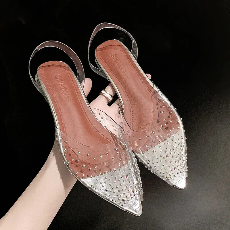 

Online Celebrity Man-made Diamond Sandals Women's 2019 Summer New Style Gentle Pointed-Toe Shoes Shallow Mouth Fashion Fairy-Sty