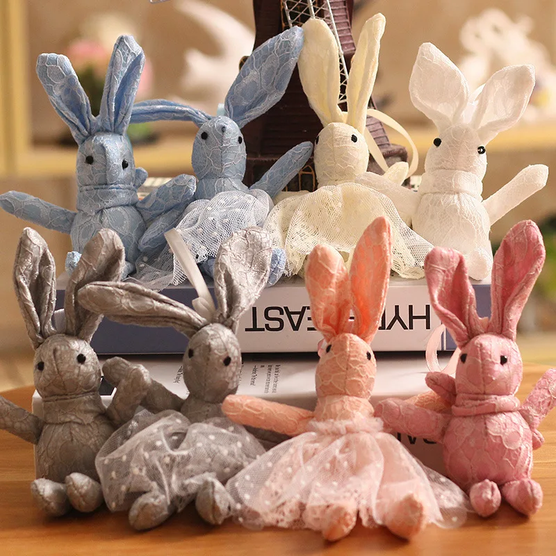 Plush Keychain Cute Cartoon Animal Plush Toy Keychain Backpack Bag Keychain Lace Rabbit Stuffed Toys Cute Gift