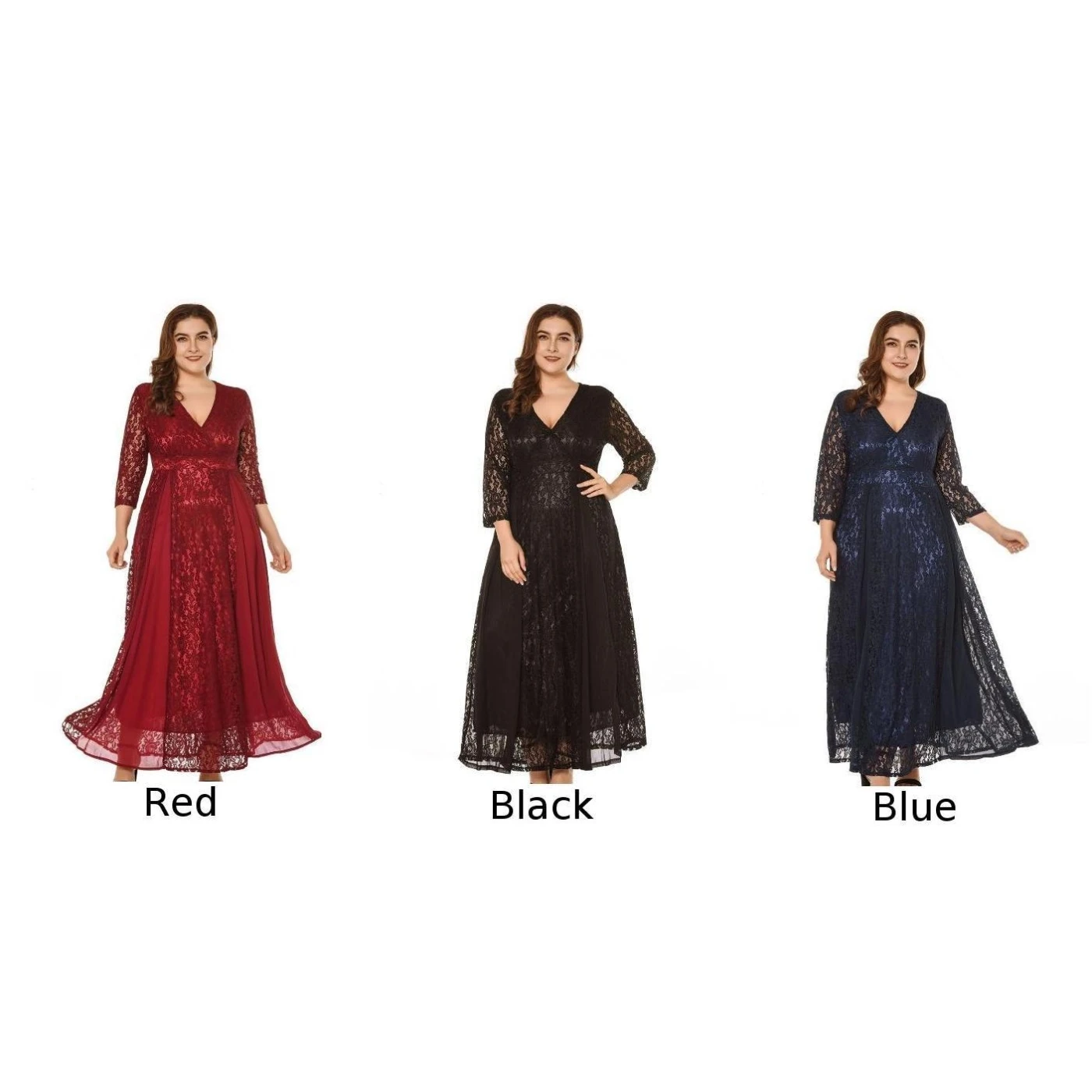 Элегантное женское платье Vestido, кружевное ТРАПЕЦИЕВИДНОЕ ПЛАТЬЕ С глубоким v-образным вырезом, черное/красное/синее винтажное вечернее длинное платье, вечерние платья