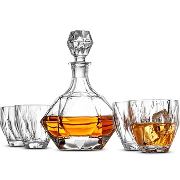 

Hellodream 5-Piece Whiskey Decanter and Glass Set With 4 Pcs Whiskey Glasses for Scotch Alcohol Bourbon