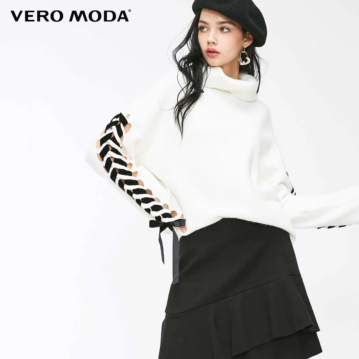 Vero Moda женский свободный крой с вырезом и высоким вырезом на шнуровке вязаный свитер | 318313506 - Цвет: Snow white