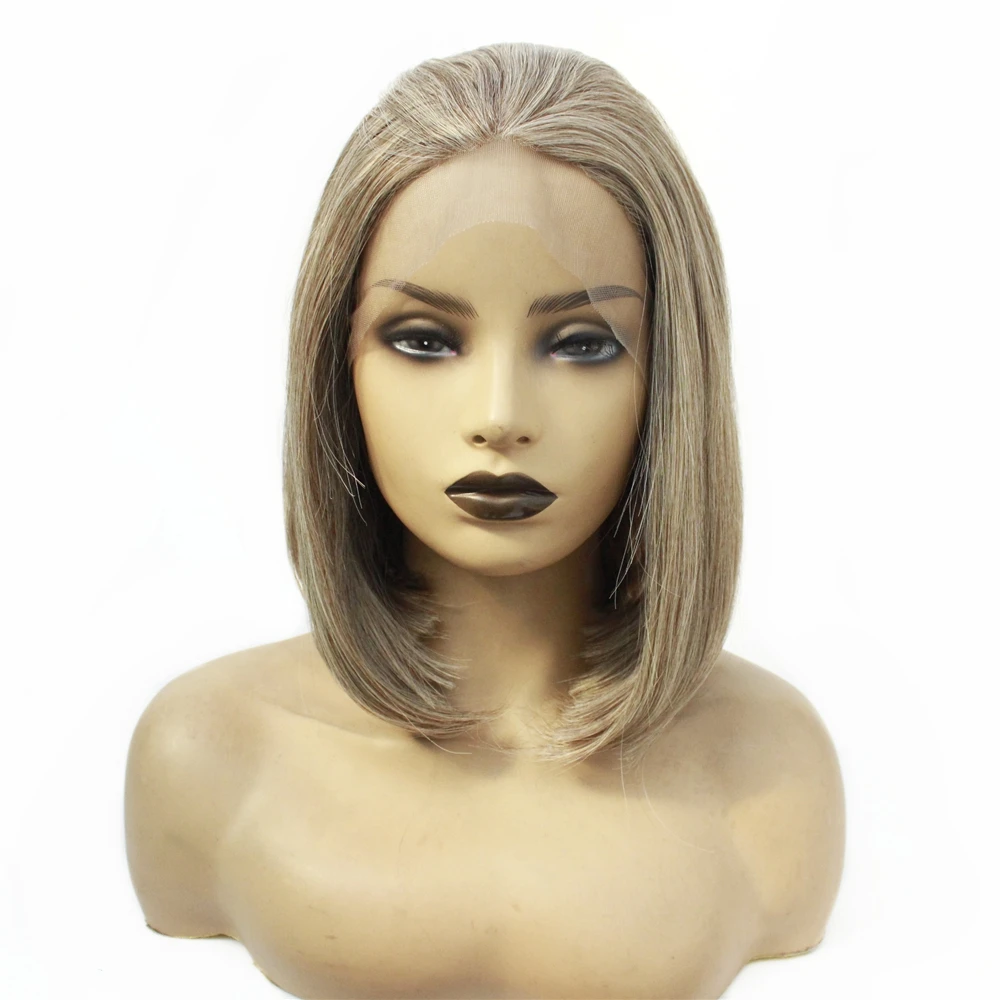 Synthetic Lace Front Wig Natural Hairline Black Short Bob Wigs Middle Part Heat Resistant 8-18 inch Straight Women's Black Wig