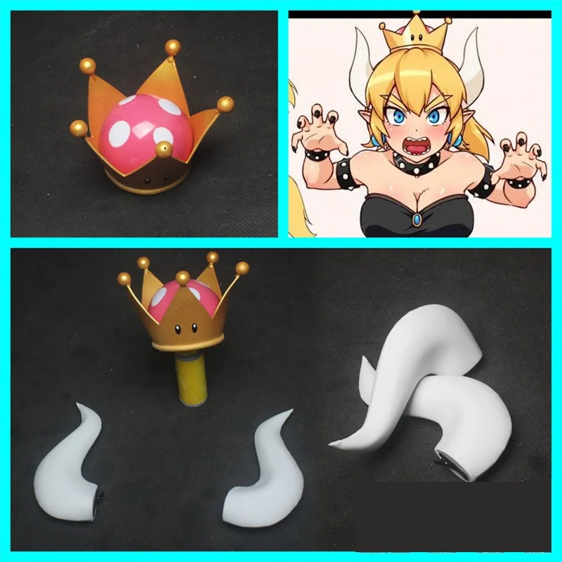Bowsette Kuppa Koopa Hime Принцесса Косплей Женщины корона серьги рога хвост ухо Броня чокер головной убор Хэллоуин костюм реквизит
