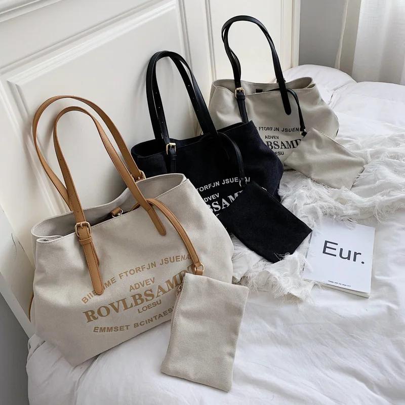 

2019 New Style Simple Korean-style Versatile Fashion Commuting WOMEN'S Bag One Shoulder Canvas Bag Hand Large Capacity Shopping