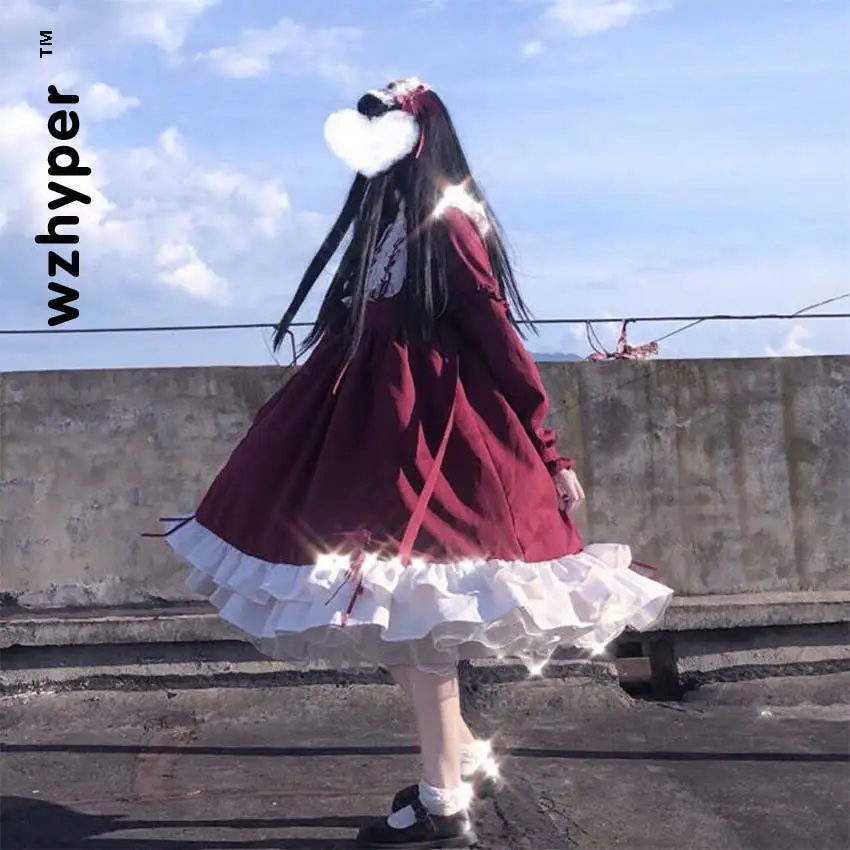 Готическое платье в стиле Лолиты Мягкое кружевное викторианском Цвет красный