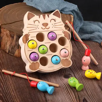 

Wooden Pretend Cat Magnetic Fishing Board Game Toys Kids Children Cognition Early Learning Education Tools Birthday Gift