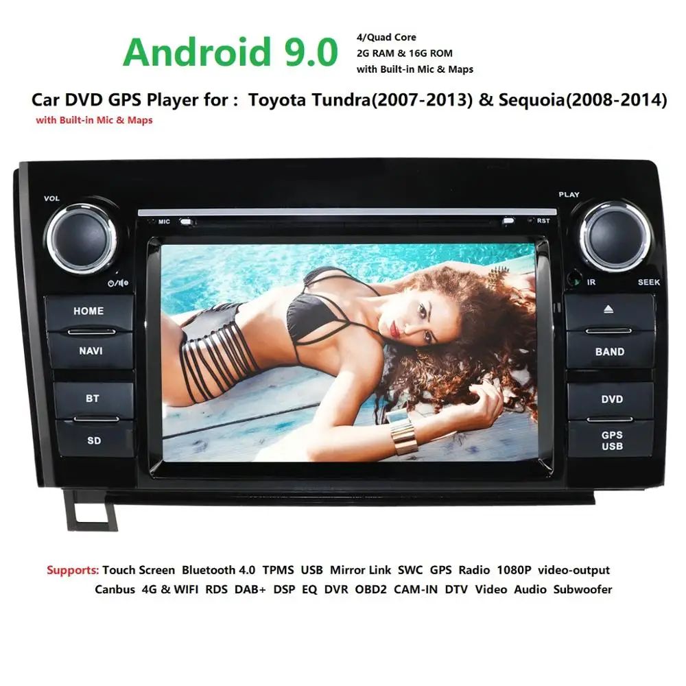 Discount Android 9.0 Car DVD Player For Toyota Tundra 2007-2013/Toyota Sequoia(2008-2014)Stereo 4G WIFI DAB+SWC RDS DVBT GPS Navi RAM 2GB 4