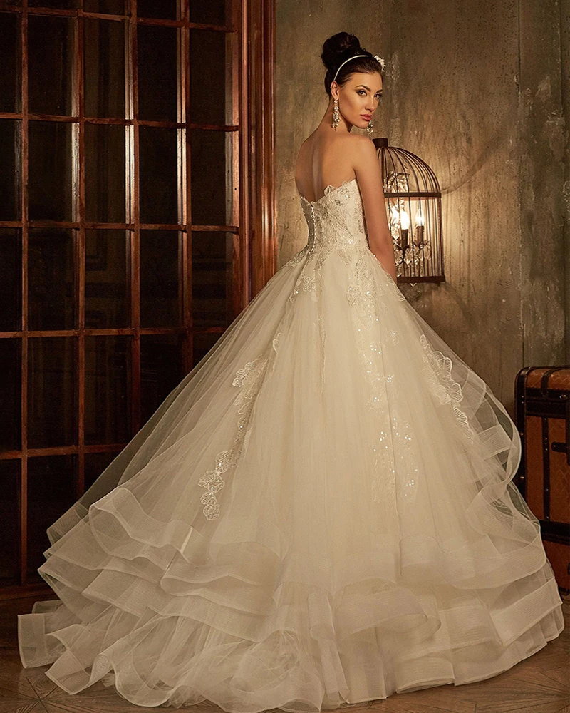 На заказ Принцесса А-силуэт свадебное платье Vestido Casamento Блестящий бисер Кристалл Блестящий Кружевной Тюль Свадебные платья Trouwjurken