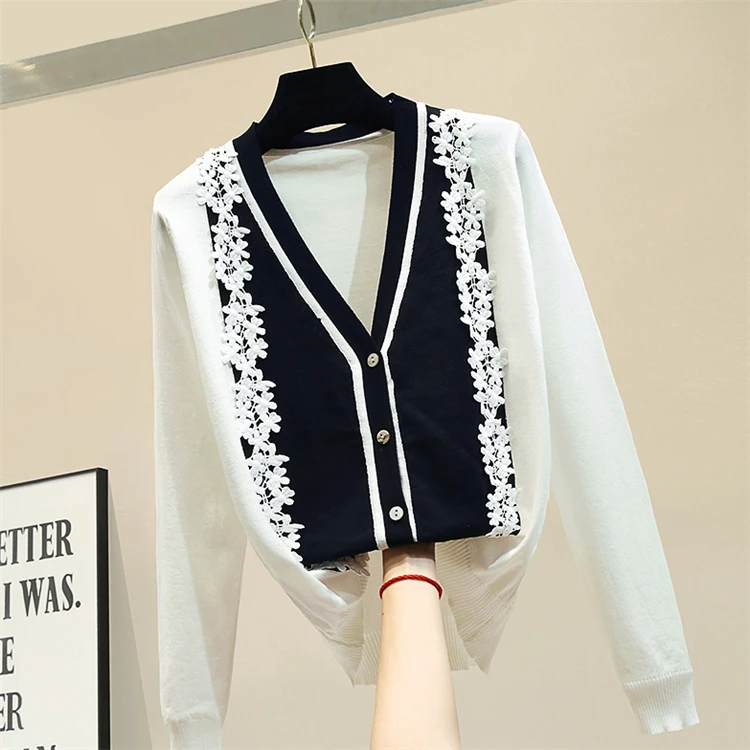 #^Special Price 2019 Fall Thin Sweater Womens Knit Cardigan Jacket Girl Loose Spliced Lace Student Knitted Cardigans Coat Office Lady Sweaters
