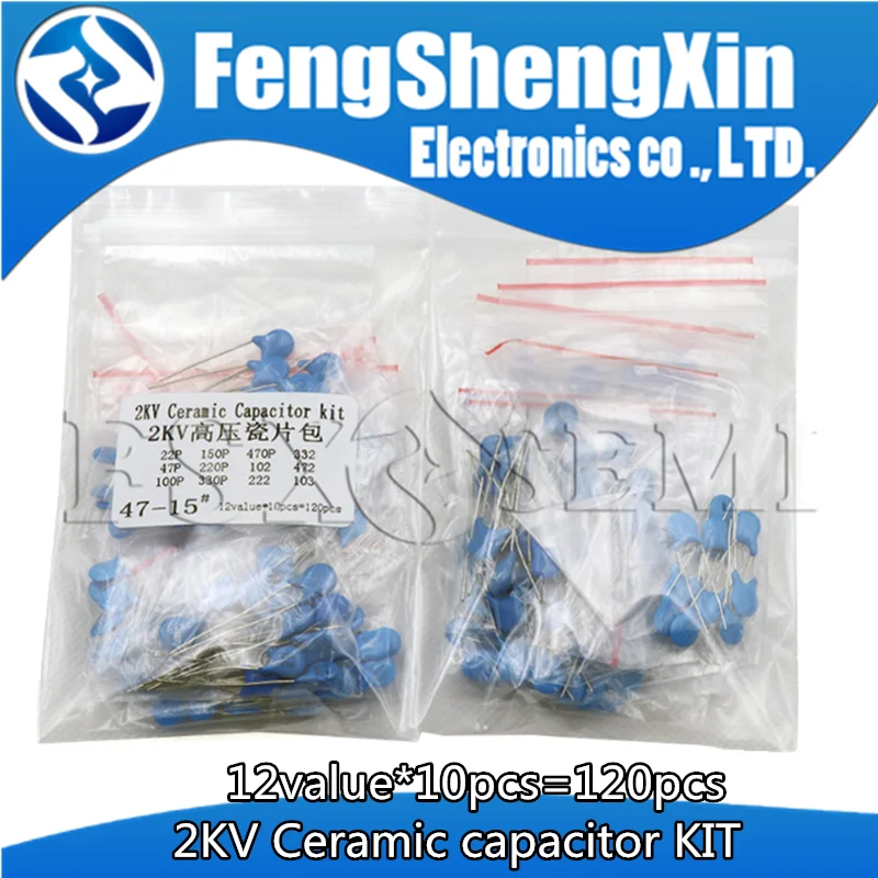 12values*10pcs=120pcs 2KV Ceramic capacitor KIT 2KV 22P 47P 100P 150P 220P 330P 470P 102 222 332 472 103