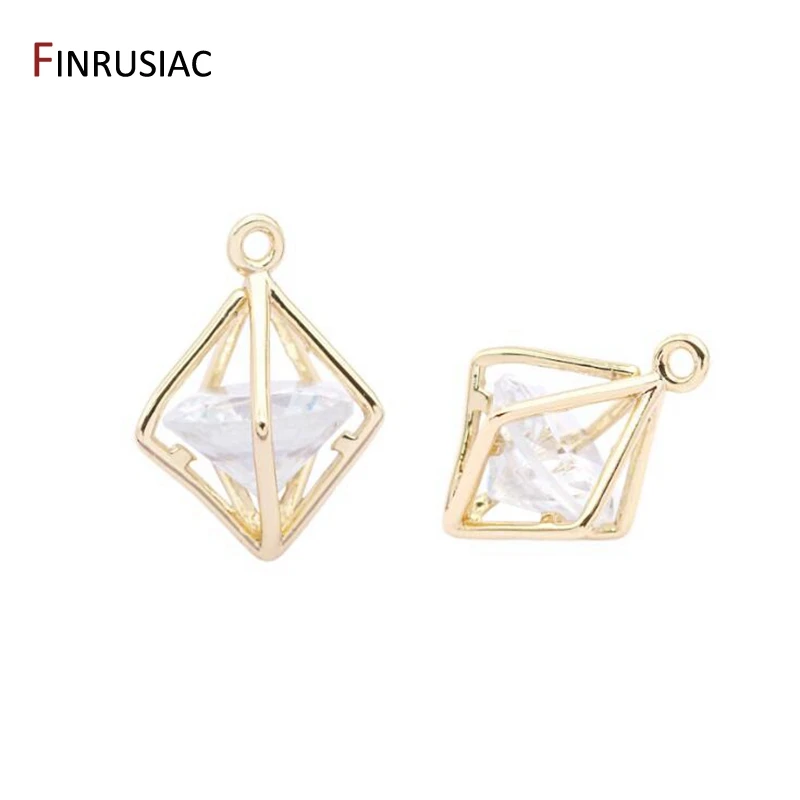 

Korean Handmade 14K Gold Plated Copper Metal Inlaid Zircon Rhombus Pendant For DIY Making Earrings Charms Findings Components