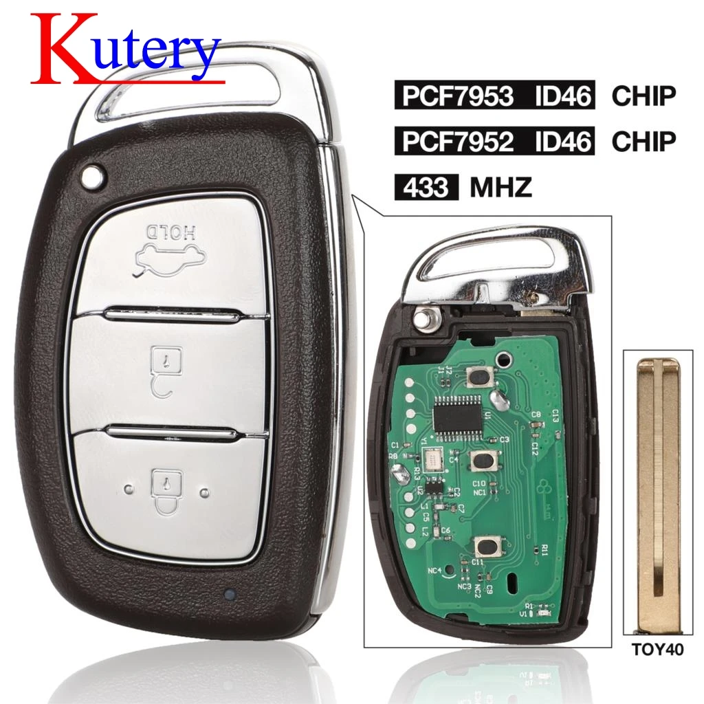 Kutery 3 кнопки 434 МГц FSK умный пульт дистанционного управления для Hyundai IX35 PCF7953 Hitag2 ID46