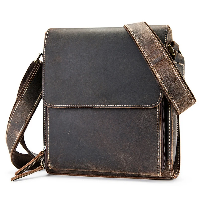 

Promotion--Luxury Genuine Leather Bag for Men Messenger Bag Casual Men Shoulder Cross Body Handbag Large Vintage Crazy Horse Han
