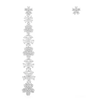 

SLJELY Luxury Real 925 Sterling Silver Asymmetric Flower Earrings with Romantic Long Tassel Zircon AB Stud Earrings for Women