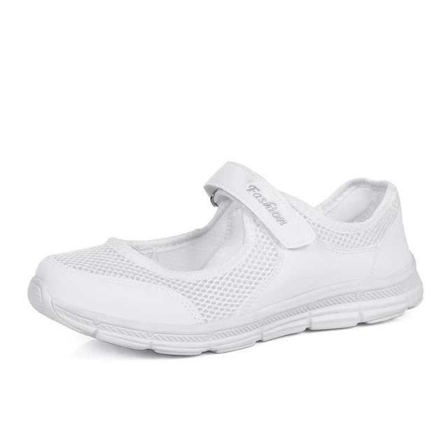 ISOOJOG женские туфли Le Fu с дышащей сеткой на плоской подошве модная повседневная обувь женская прогулочная обувь Большие размеры 35-42 - Цвет: Белый