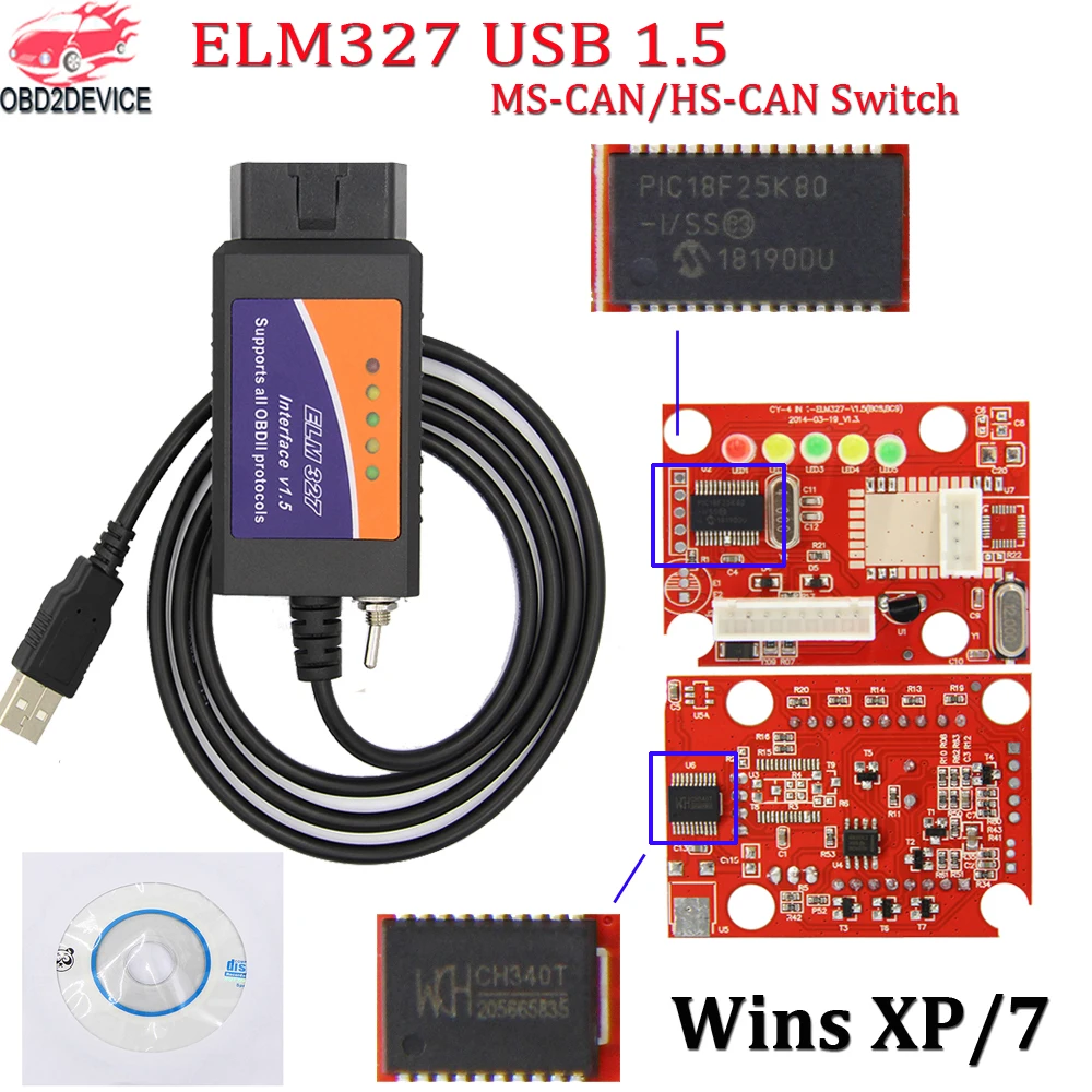 Диагностический сканер elm327 V1.5 USB PIC18F25K80 CH340 forFord forscan Elmconfig obd2 сканер elm327 usb 1,5 HS CAN/ms CAN Switch