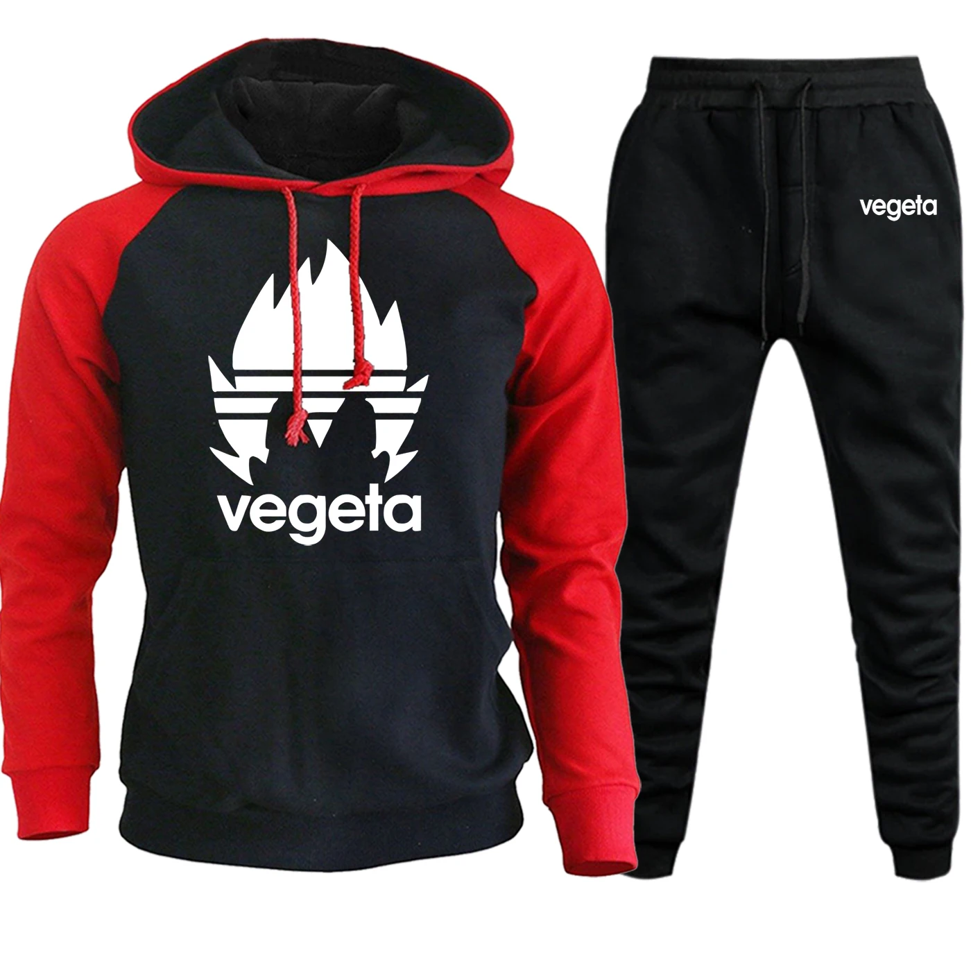 Vegeta Dragon Ball толстовки реглан мужская уличная одежда осень зима костюм мужской мультфильм флис с капюшоном пуловер+ брюки комплект из 2 предметов - Цвет: red black5