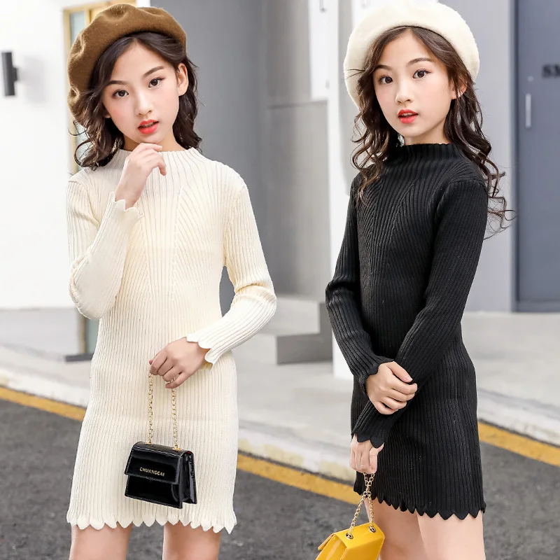 New-2020-Autumn-Cotton-Girls-Sweater-Spring-Solid-Pullover-Knitted-dress-Children-Clothes-Slim-Princess-Girls (2)