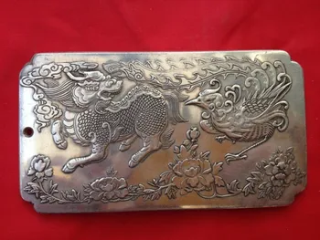 

Amuleto de plata tibetano Fénix Kirin antiguo exquisito 135g.