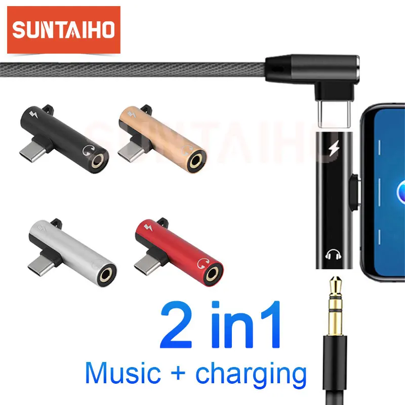 2 in 1 Type C To 3.5mm Headphone Jack Adapter Splitter For Samsung Huawei Xiaomi Mi 10 Audio Charging Cable USB Connector | Мобильные