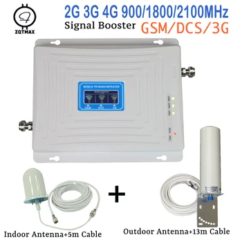 

ZQTMAX 2G 3G 4G Tri Band Signal Booster GSM 900+DCS/LTE 1800(Band 3) +UMTS 2100(Band 1) Repeater Cellular Signal Amplifier