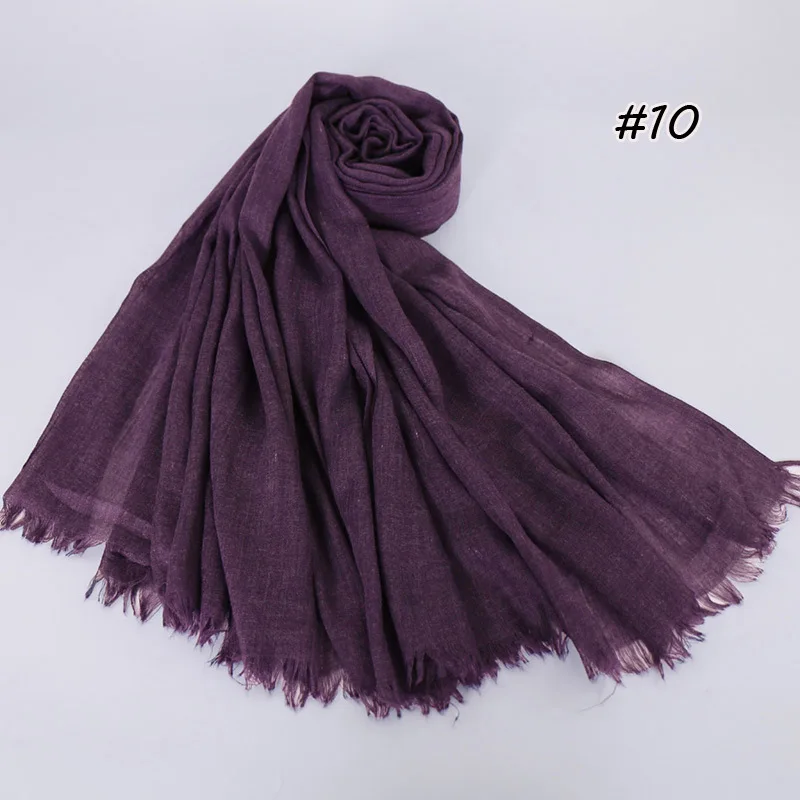 Новинка хит хлопок лен женский мохнатый шарф Высокое качество Мусульманский Исламский сплошной цвет длинный хиджаб шарф платок обертывания 120*190 см - Цвет: SC021-7-10