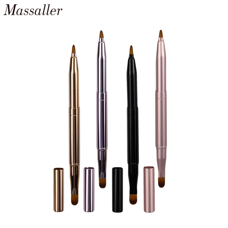 

Massaller High Quality Synthetic Hair Lip Concealer Makeup Brush Portable Multi-function Pink Black Gold Beauty Make Up Tools