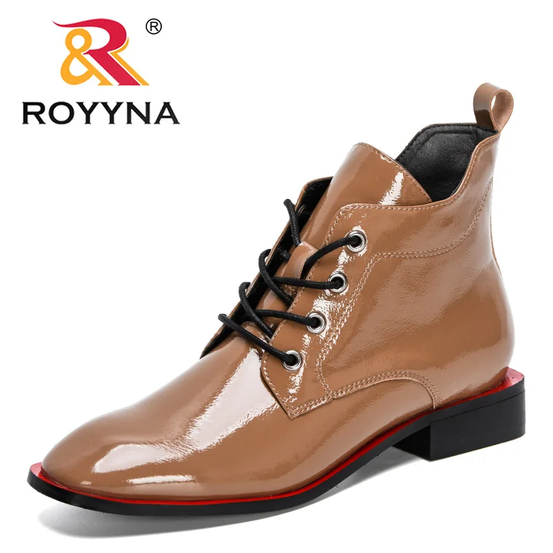 Platform Boots Winter Boots Ankle Boots Women High Heeled Boots ROYYNA Fashion Luxury Brand Lower Heels Warm Patent Ankle Boots Ladies Chunky Comfortable Boots Mujer Zapatos