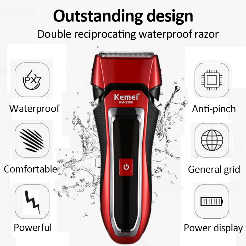 

Kemei Electric Shaver for Men Twin Blade Waterproof Reciprocating Cordless Razor USB Rechargeable Shaving Machine Barber Trimmer